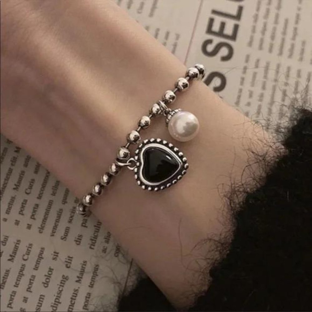 PEARL HEART 925 STERLING SILVER BRACELET, NICE BRACELET, CUTE BRACELET - Picture 2 of 6